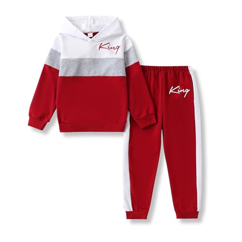 Image of Kids Boys Clothes Color Blocking Hoodie Sweatshirts and Pant 2Pcs Fall Outfits Set Size 5-10