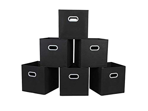 Foldable Cloth Storage Cube Basket Bins Organizer Containers Drawers, 6 Pack, Black