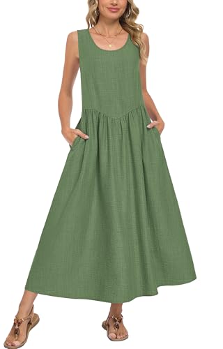 MOLERANI Women’s Summer Maxi Dress Sleeveless A-Line Flowy Sundress Elastic Waist Lightweight Breathable Casual Beach Vacation Outfit Round Neck Resort Wear Wear Flower Green XL — view 2