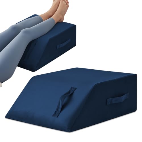 Image of MEGCXIT Leg Pillow Elevation Blood Circulation, Leg Wedge for Elevation for Swelling, Leg Elevating Pillow for After Surgery, Memory Foam Foot Knee Pillow for Back Sleeping 24x19x8 Inch Navy Blue