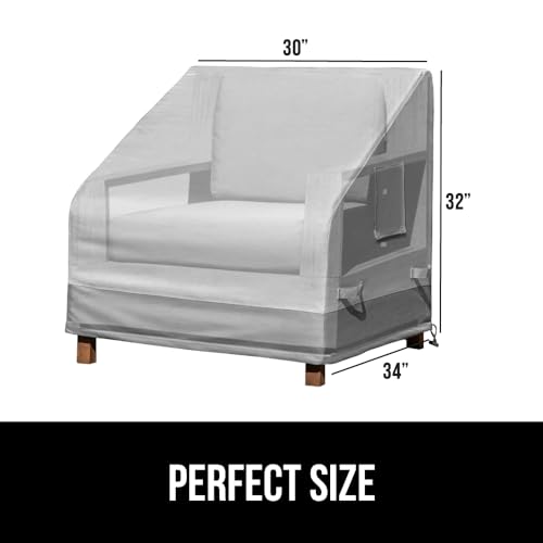 GORILLA GRIP Heavy Duty Waterproof Outdoor Chair Cover, 30 Inch, Adjustable Patio Furniture Covers for Winter, Keep Cushions Dry, Protects from Sun, Snow, Rain, Windproof, UV Coated, Small, 1 Pack
