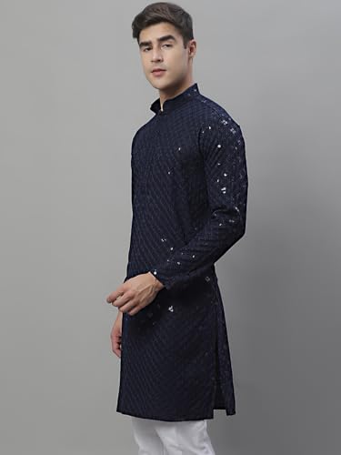 Image of Jompers Navy Navy Blue Chikankari Embroidered and Sequence Kurtas. (Navy, 3XL)
