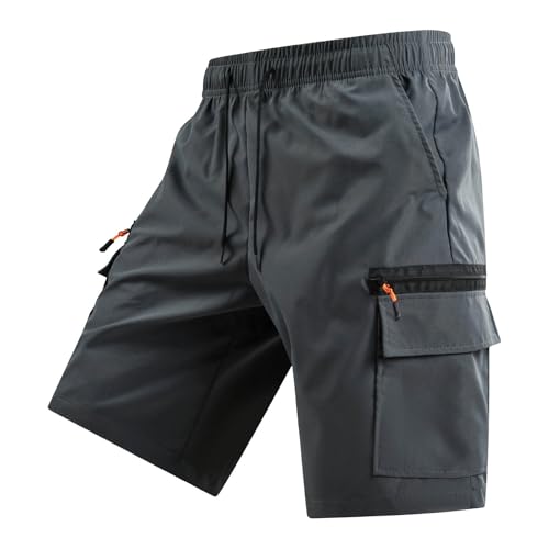 Mens Slim Cargo Shorts Cargo Shorts for Men Slim Fit Casual Drawstring Elastic Waist Knee Length Short Summer Loose Fashion Crop Pant with Pockets Gray Medium