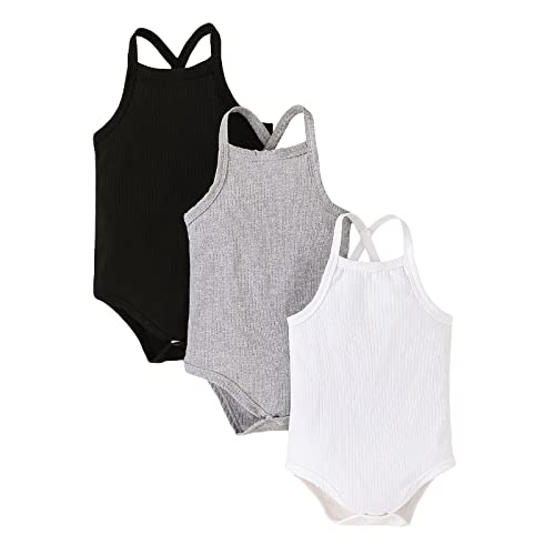 Gaono Newborn Baby Girl Boy Summer Romper Pack Tank Top Romper Sleeveless Solid One-Piece Cami Bodysuit Ribbed Jumpsuit cover