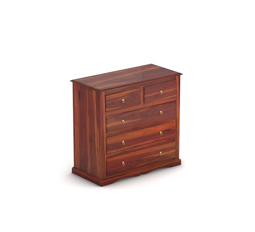 Image of Sheesham Wooden Chest of Drawer for Living Room | Solid Wood Dresser Storage for Bedroom with 5 Drawer | Rosewood Cabinet Storage (Honey)
