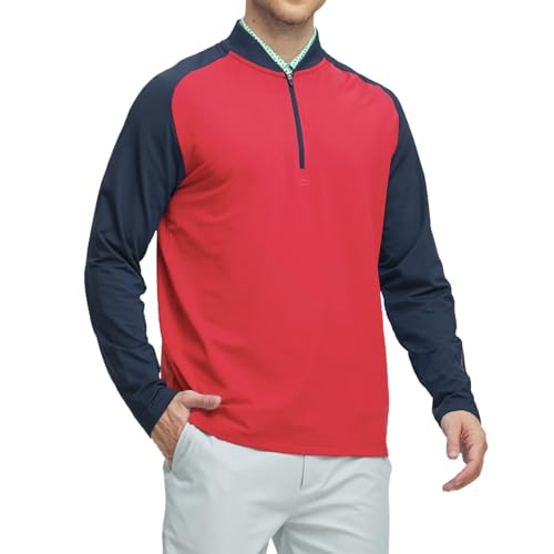 M MAELREG Quarter Zip Pullover Men Moisture Wicking Micro Fleece Performance Raglan Collarless Golf Sweatshirts for Men
