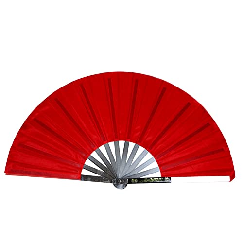 Golandstar Stainless Steel Tai Chi Fan Decorative Folding Fans Chinese Kung Fu Fan for Performance Dance, Arts Dance, Training, Sports, Decorations, Festival, Gift (Red - No pattern)