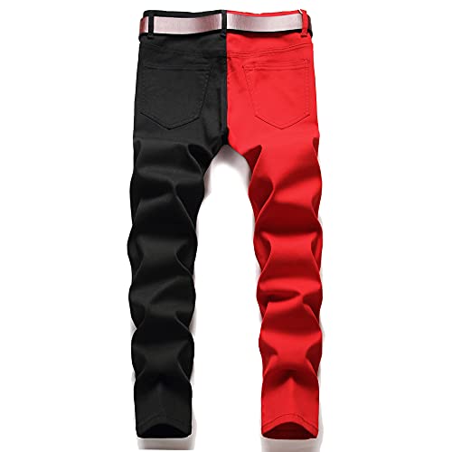 Men's Skinny Jeans Fashion Casual Black Red White Patchwork Slim Fit Cotton Demin Pencil Pants Size 28-382
