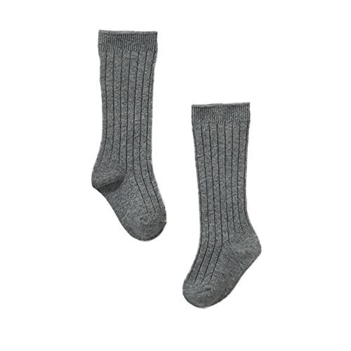 Generisch 1 paquete de calcetines para bebé, para niñas, con lazo, acanalado, medias largas, con volantes, leggings escolares, gris, L Toddler
