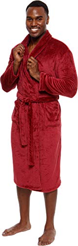 Ross Michaels Mens Robe – Mid Length – Plush Shawl Collar Fleece Bathrobe (Red, XXL)