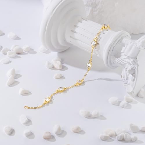Gold Bracelets for Women 14K Gold Bracelets for Women Cubic Zirconia Bracelet for Womens Stack Minimalist yet Elegant Design with Spaced Cubic Zirconia Womens Chain Bracelet3