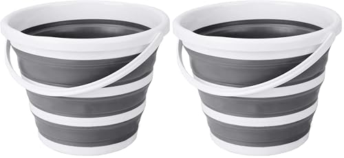 Image of Eurow Indoor and Outdoor Collapsible Bucket with Handle, 10 Liters, 2.6 Gallons, Gray and White (Pack of 2)