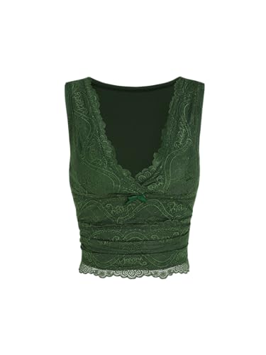 CIDER Lace Crop Tank Tops for Women Summer V Neck Sleeveless Going Out Tops Ruched Sexy Tee Trendy T Shirts Casual