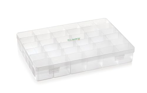 Clazkit Plastic 36 Grid Cells Multicolorpurpose Jewellery Organizer Rectangular Storage Box, with Adjustable Dividers, Transparent Storage Organizer Box for Jewelry Beads Earring