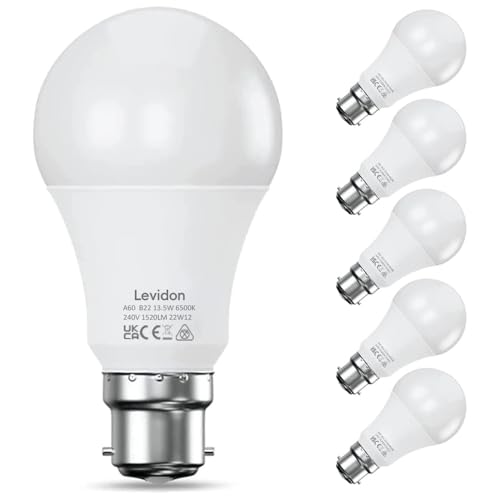 Bayonet Light Bulbs 100W Equivalent, Cool White 6500K,13.5W 1520LM Super Bright LED Bayonet Bulb, Daylight B22 LED Bulbs, BC GLS Energy Saving Lightbulbs Bayonette, Non-dimmable, Pack of 6