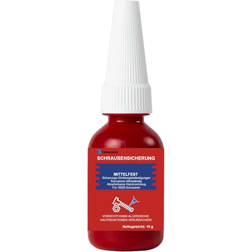 Tenacore Schraubensicherung, Schraubensicherungslack Blau, Schraubenkleber Mittelfest und Hochfest, für Metallgewinde, Anaerobe Aushärtung - Verhindert Lockerungen und Leckagen(10ml)