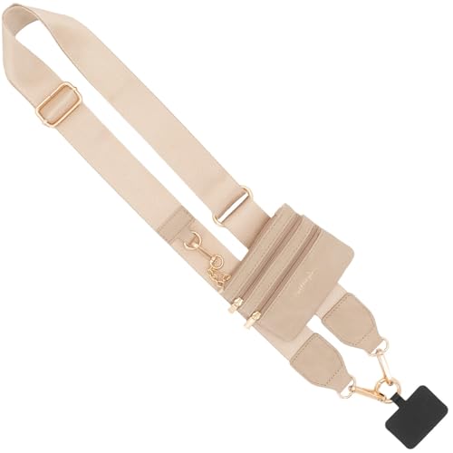 Save the Girls Clip and Go Phone Strap Solid (Taupe - Taupe Pouch) - Crossbody Phone Strap Chain with Zipper Wallet Pouch Phone Lanyard