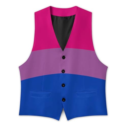 Bisexual Flag Suit Vest for Men Slim Fit Tuxedo Waistcoat Button Down V Neck Business Dress Coat 5