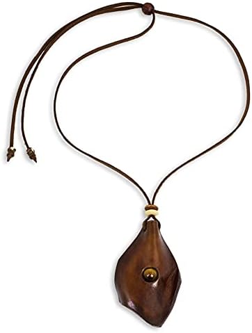 NOVICA Tiger’s Eye Wood Men’s Leather Pendant Necklace, 35″ ‘Thai Cowboy’