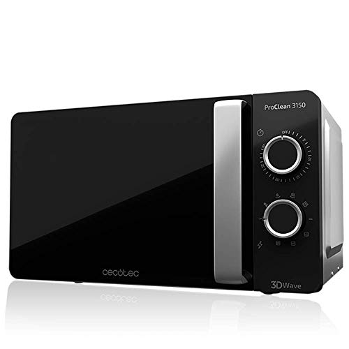 Cecotec Microondas de 20 Litros ProClean 3150. 700W con 6 Niveles, Grill 800 W, Revestimiento Ready2Clean para mejor Limpieza, Tecnología 3DWave, Temporizador, Efecto Espejo