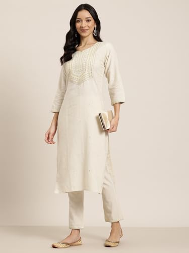 Shiv Textiles Cotton Embroidery Work Kurta Set For Women.(St-Kp-101-White-Xl)