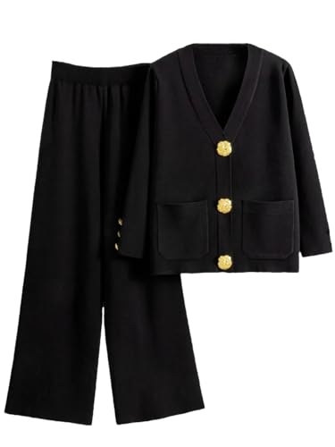 Ensemble 2 pièces chandail en tricot noir taille L pour femme