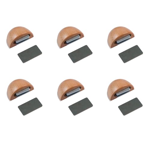 Amig - Lot de 6 butées magnétiques | Adhésives pour portes intérieures | 48 x 25 mm | Finition bois de hêtre | Fixation au sol | Installation facile