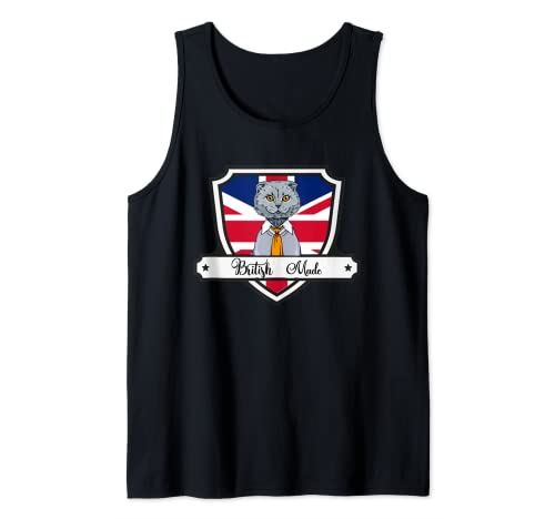 Diseño de "British Shorthair Cat con bandera británica Union Jack" Camiseta sin Mangas