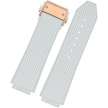 for Hublot Big Bang Black Blue White Silicone Rubber Strap with Men Butterfly Buckle Watchband Accessories 26 * 19mm Color White Rose Gold, Size 25.19mm