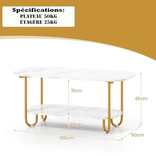 Table basse ovale marbre 2 niveaux 100 cm GOPLUS