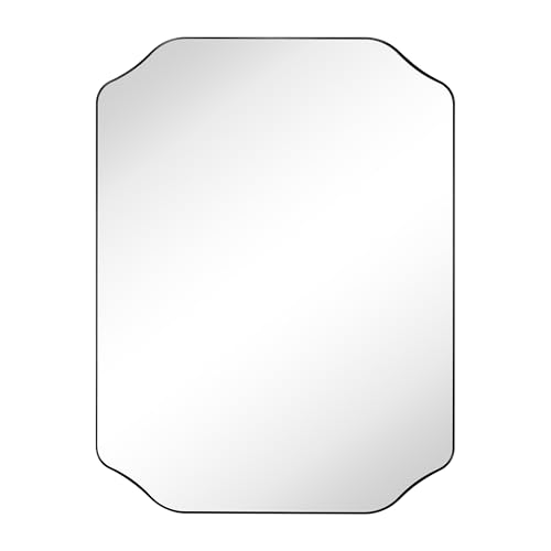 Image of TEHOME 30x40'' Scalloped Black Bathroom Vanity Mirror, Matt Black Rectangle Metal Framed Bathroom Mirror