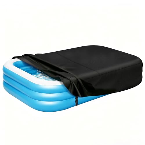 Rectangle Inflatable Pool Cover, Fits 120' L x 72' W Blow Up Pool Cover with Elastic Edge and 2 Buckle Straps, Thickened Waterproof Oxford Inflatable Pool Cover for Above Ground Pool 10'x 6'