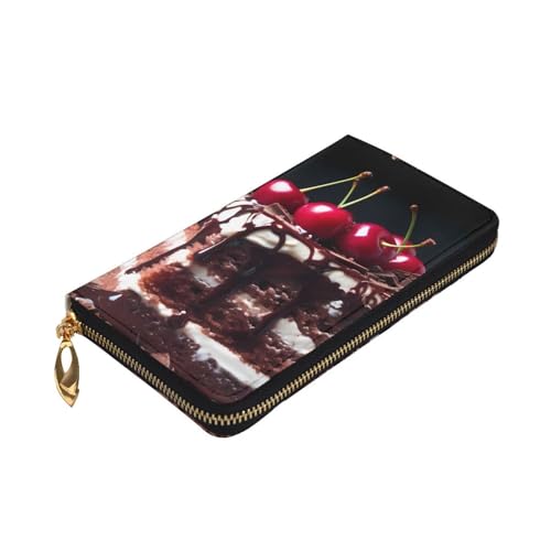 schwarzwälder Kirschtorte Picture Leather Long Clutch Wallet for Fashionable Girls and Women - Durable, Stylish, and Functional, Black, One Size3