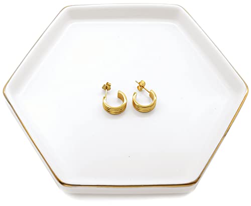 HANKOR 4.7 inch Ceramic Jewelry Dish Tray, Small Ring Holder Dish, White Catch All Trinket Tray for Keys Rings Earrings