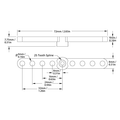 Servo Horn, espaçamento entre furos de 8 mm, conector de 25 roscas, substituição de liga de alumínio
