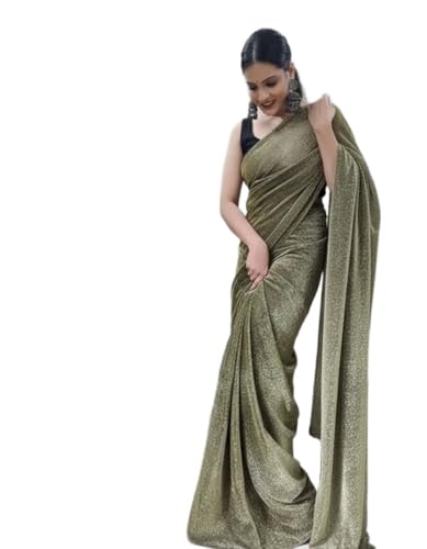 Image of Vragi Women's Solid Plain Lycra Saree with Unstitched Blouse piece DELTA BLACKBLOUSE GOLD 13