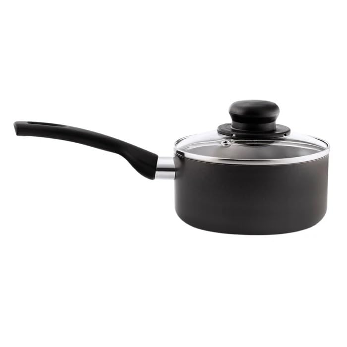 COOKCLASSIC - 15cm Non Stick Sauce Pan , Black , Vented Glass Lid, UK made