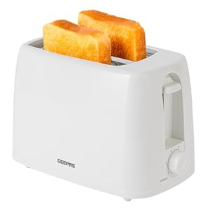 GEEPAS 2 Slice Toaster | 6 Browning Levels with Cancel Function | For Thin Small Bread Slice, Removable Crumb Tray Cool Touch Housing High Lift | Space-Saving Design | 1 Yr Warranty 650W White
