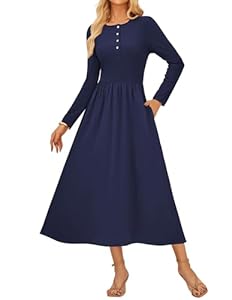 Kleider Damen Elegante A-Linie Langarm Midi Strickkleid Damen Herbst Festliche Kleider für Damen Hochzeit Dunkelblau S