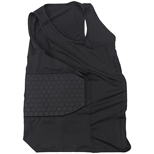 Srutueo Men's Rib Protector Padded Vest Compression Shirt Training Vest with 3-Pad for Football Soccer Basketball Hockey Protective Gear XL, black