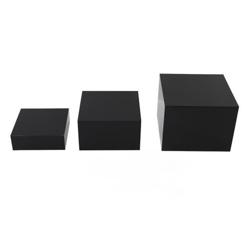 Luqeeg 3Pcs Acrylic Risers Display Stands, Buffet Tables Food Risers, Dessert Table Display Set with Easy to Wash Cubic Nesting for Buffet, Wedding, Event, Birthday Party (Black)