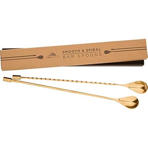 A Bar Above Gold Bar Spoon Combo Set – Spiral & Smooth Handle Long Spoons for Stirring & Layering for Cocktail Shaker Set – Basic Professional or Home Bar Accessories (2 Pcs) Cover