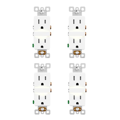 Image of ELEGRP Decorative Outlet Night Light, Electrical Wall Outlets with Built in Led Guidelight 3000K, Tamper Resistant Receptacle, 15 Amp 125 Volt, Matte White, 4 Pack