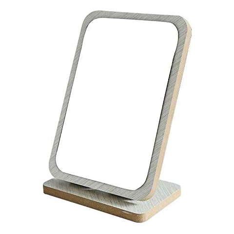 LDFZ Tabletop Makeup Mirror, Wood Frame, Compact Portable Folding Travel Mirror, Vanity Rustic Finish, Adjustable Angle Cover