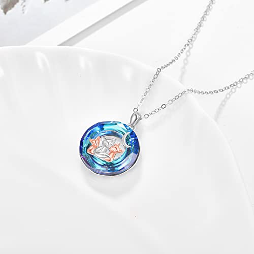 Dreamboat Fox Necklace For Women Sterling Silver Best Friend Foxes Necklace Cute Animals Fox Crystal Pendant Mama Family Fox Jewelry Cute Gifts For Girls,18"+2" Chain #TOP3