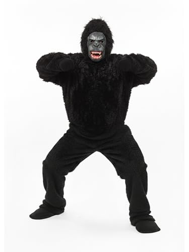 Image of King Kong /Gorilla Costume, Black Furry Full Body Suit with Mask, Hands, Feet for Kids, Adults, Halloween, School Party