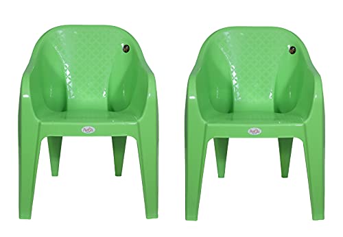 Image of PETALS Plastic Chairs Set of 2 Without Cushion | Arm Chair for Drawing /Living Room | Armchairs for Home /Office /Garden /Indoor & Outdoor | Cap Upto 150 Kgs | Green, 2 Pcs, Bravo | 3 Years Warranty