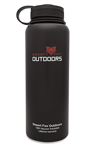 Desert Fox 40oz Vacuum Insulated Stainless Steel Water Bottle, Wide Mouth, Black
