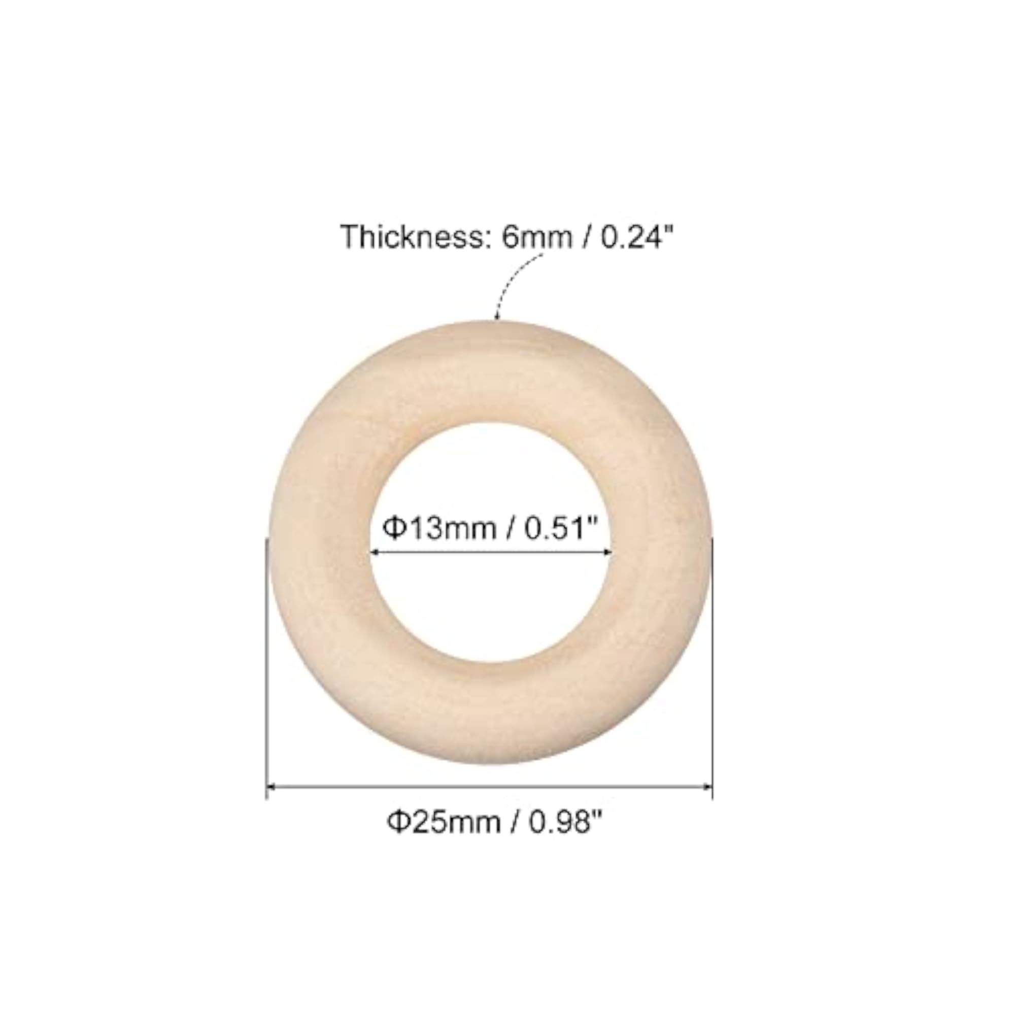 Natural Wood Rings for DIY Crafting, 50 Pcs