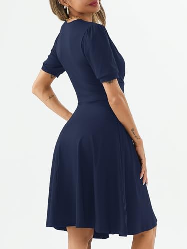 Image of Women's Summer Casual Dress Short Sleeve Wrap V-Neck A-Line Dress Sundress Wedding Guest Cocktail Midi Dresses